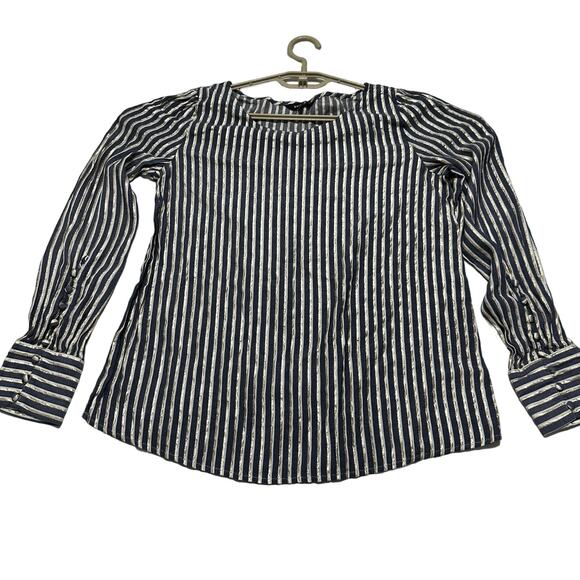 Express Top Womens Size L Gray White Gold Metallic Striped Long Sleeves Viscose - Picture 1 of 8